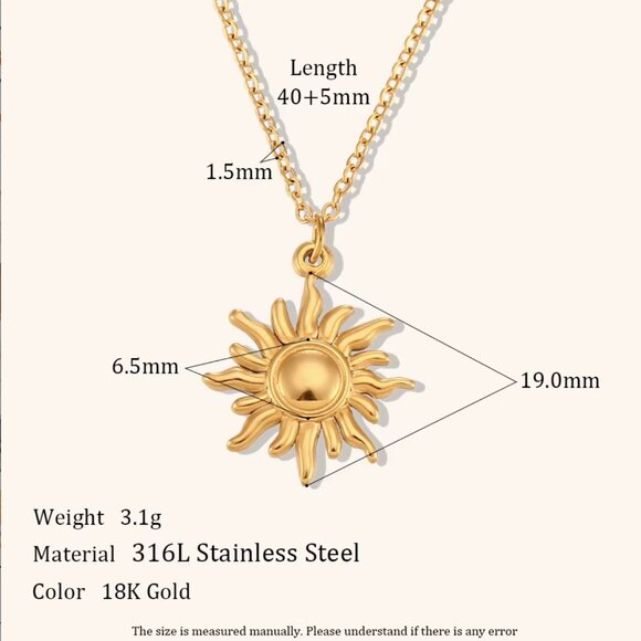 Passport Philosophy Sun Pendant 18K Gold Plated Stainless Steel - Picture 2 of 9